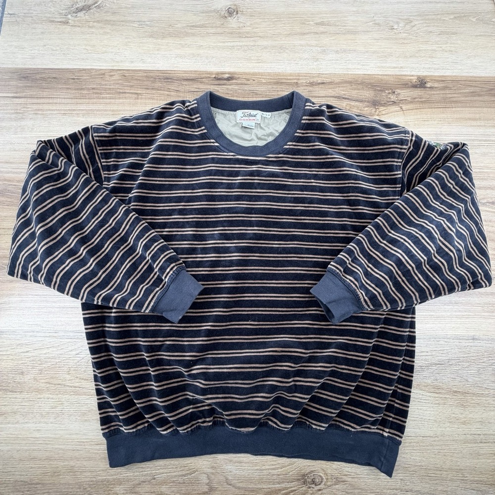Vintage Titleist by Corbin Pullover Sweater Black Brown Stripe Golf Men XL Suede